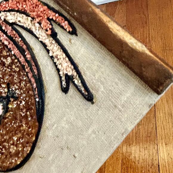 Vintage Mid-Century Gravel Art Wall Hanging – Abstract Musician with Lute - Picture 5 of 16